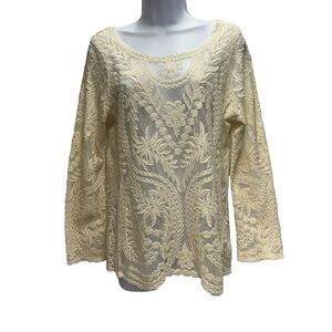 Express Women's Size M Lace Embroidered Sheer Elegance Long Sleeve Blouse NWT